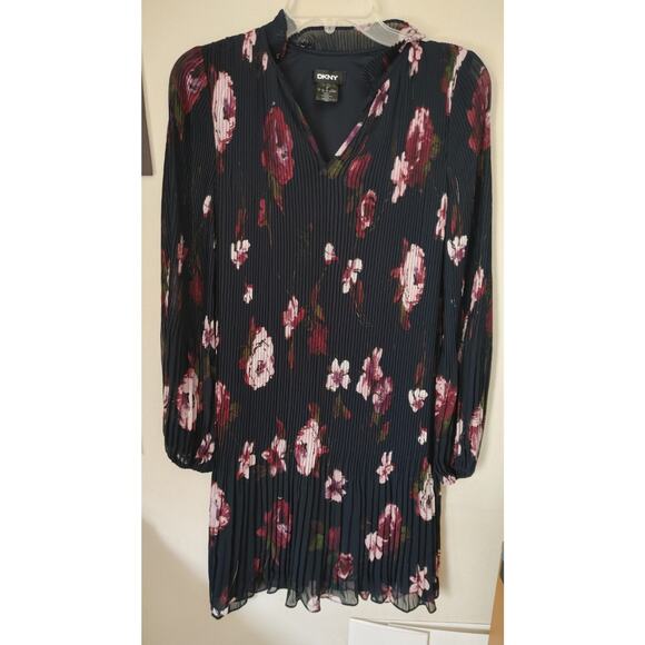DKNY Dress Long Sleeve Shift Floral Vneck Knee Length Sz 2 - Picture 3 of 7